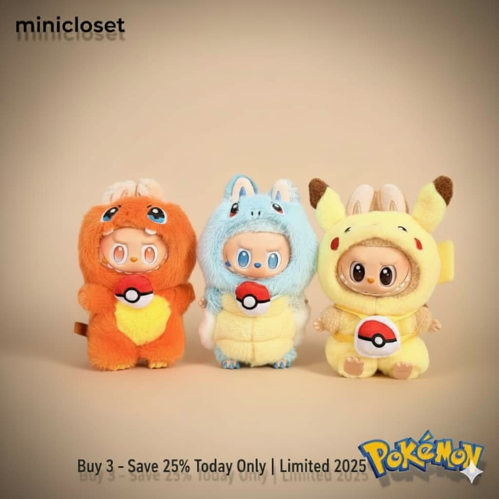 Labubu x Pokémon – Pikachu, Charmander & Squirtle Costumes